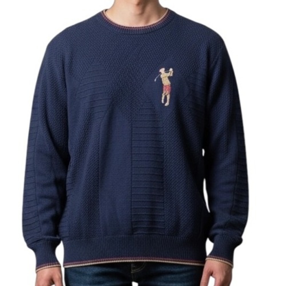 Expressions Vintage Grandpa Golf Sweater Mens XL Blue Crew Neck USA Ace‎ Cotton